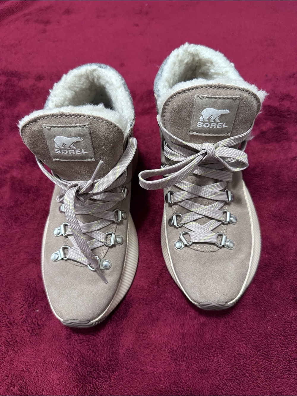 Sorel Women's Light Taupe Suede Lace-Up Shearling Ankle Boots
